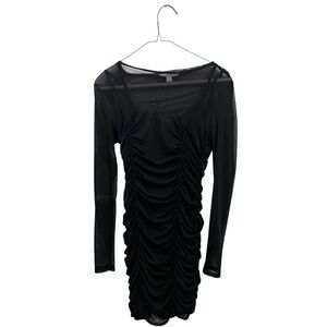 Black Sheer Ruched Dress